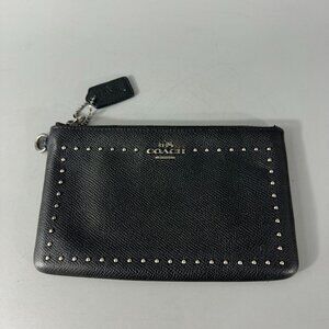 COACH 65504B Black Leather Edge Studs Small Wristlet